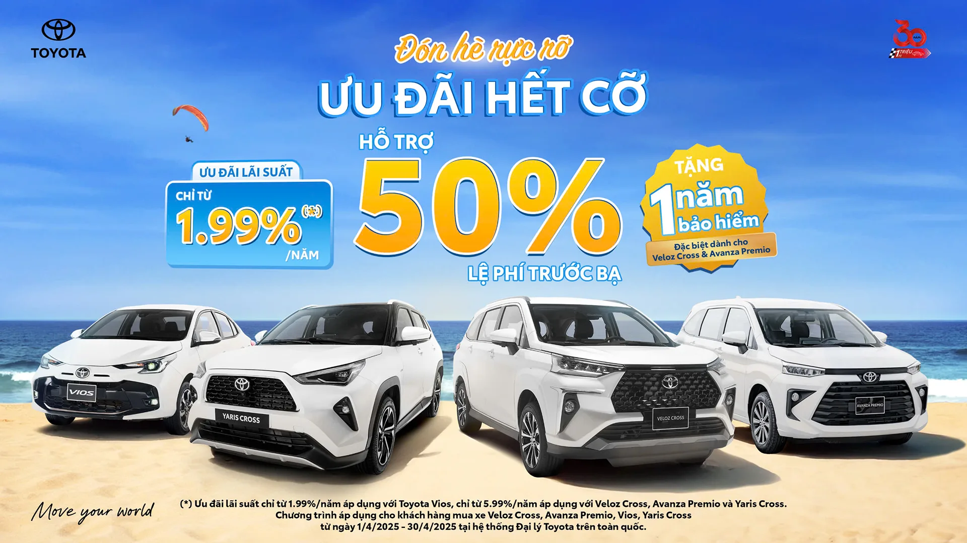 Khuyến mãi mua xe tháng 04/2025: Hỗ trợ 50% lệ phí trước bạ cho các mẫu xe Vios,  Yaris Cross, Veloz Cross và Avanza Premio