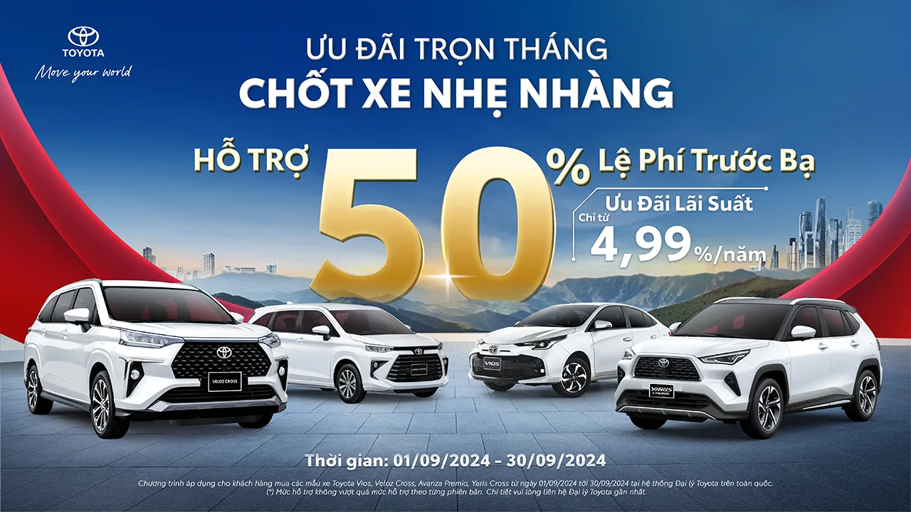 Khuyến mãi mua xe Vios, Veloz Cross, Avanza Premio và Yaris Cross trong tháng 09/2024