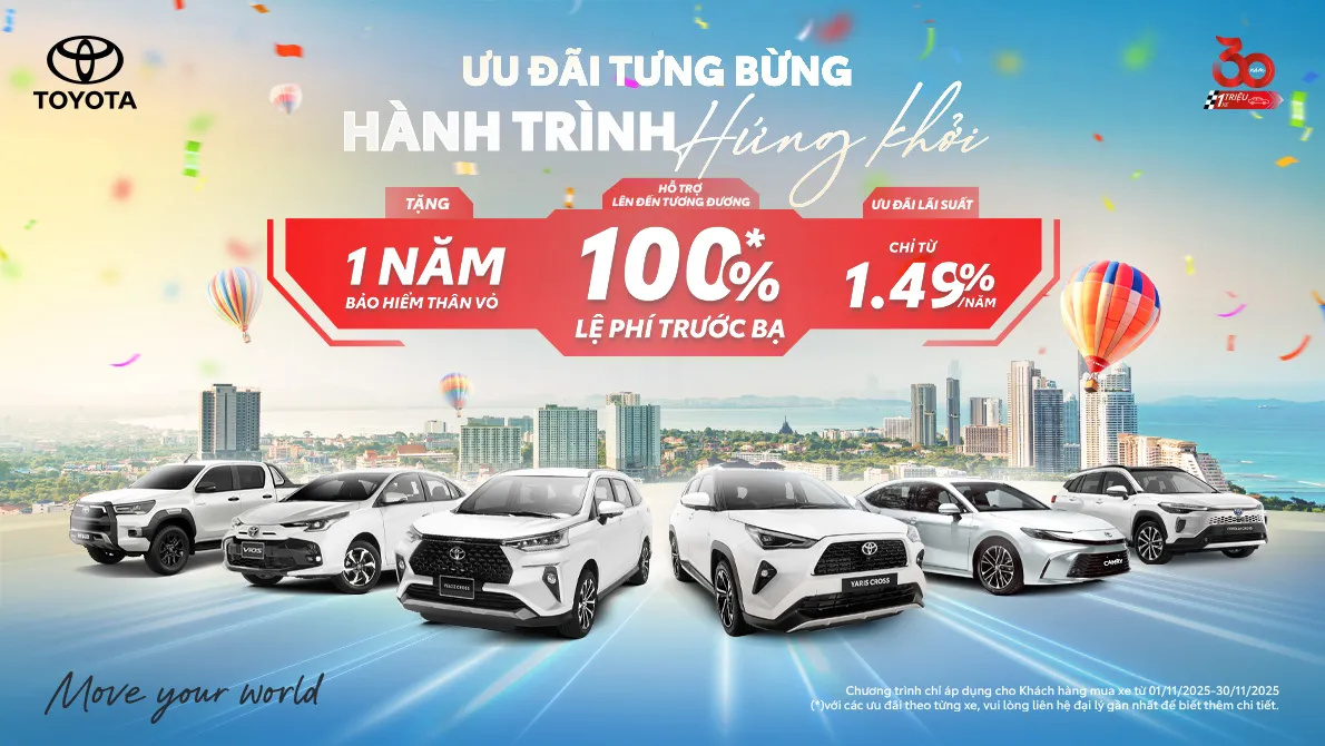 Khuyến mãi mua xe Toyota tháng 11/2025: ƯU ĐÃI TƯNG BỪNG - HÀNH TRÌNH HỨNG KHỞI