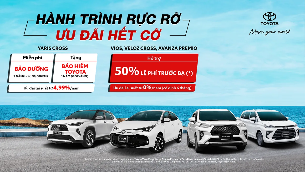 Chương trình khuyến mại cho mẫu xe Vios, Veloz Cross, Avanza Premio và Yaris Cross trong tháng 07/2024