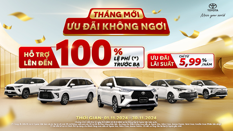 Khuyến mãi tháng 11/2024 cho mẫu xe Vios, Veloz Cross, Avanza Premio, Yaris Cross và Corolla Cross